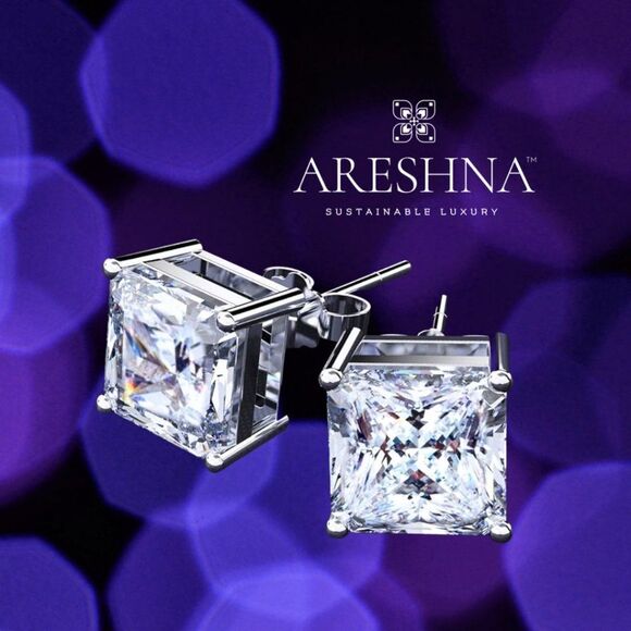 1 Carat Princess Cut Lab Created Diamond Stud Earrings Square Stud Earri… - Picture 1 of 12